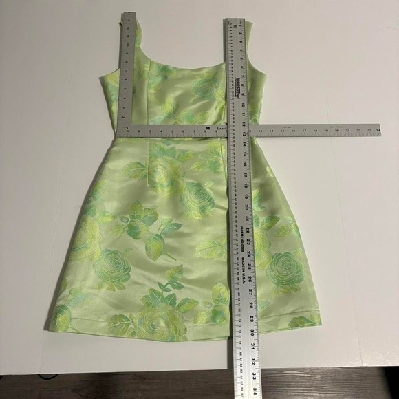 Lulus Lime Green Floral Jacquard Square Neck Mini Dress XS - Picture 7 of 8